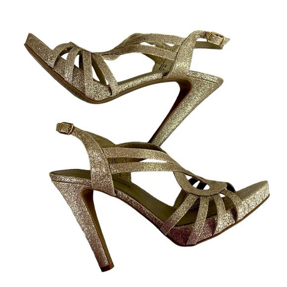 Audrey Brooke Kellie Heels Gold Shimmer Open Toe Slingback Women’s Size 7.5M - Picture 2 of 13